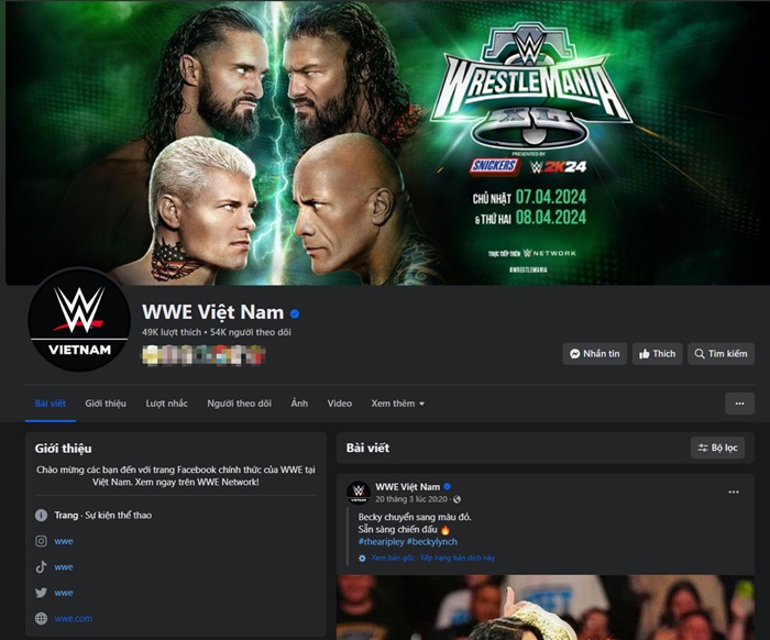 Sự thật về fanpage WWE Việt Nam có tích xanh giả mạo